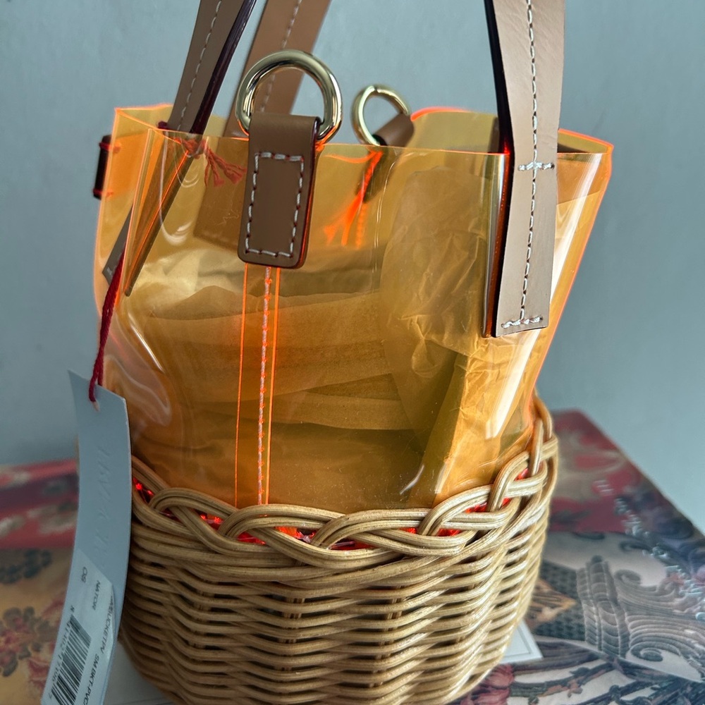 Frances Valentine Transparent orange and Tan basket mini tote - crossbody strap - Picture 6 of 6